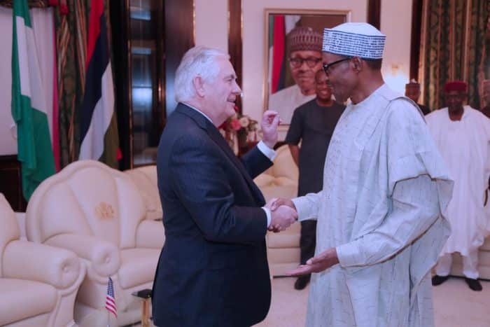 Rex Tillerson lands in Abuja, meets Buhari