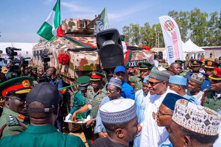 Buhari Unveils Made-In-Nigeria Military Vehicles, Salutes Gallant Efforts In Routing Terrorists