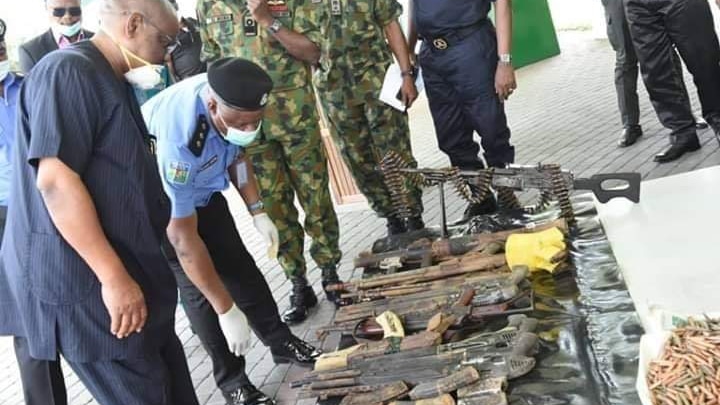 Rivers Governor, CP Unveil Large Cache Of Arms Found At A Forest In Ogu/Bolo LGA