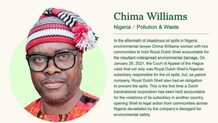 NEITI Hails Chima Williams For Clinching 2022 Goldman Environmental Prize